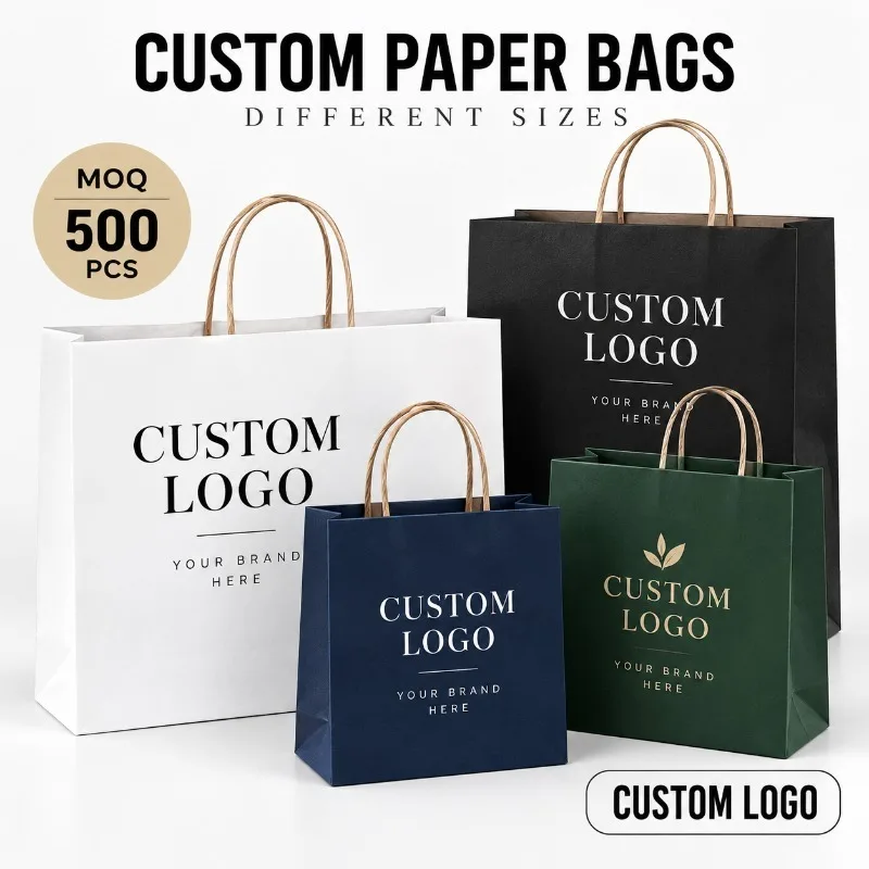 Custom Paper Bags Wholesale Personalized Logo Kraft Paper Shopping Bags Custom Printed Packaging Gift Bags Manufacturer Supplier