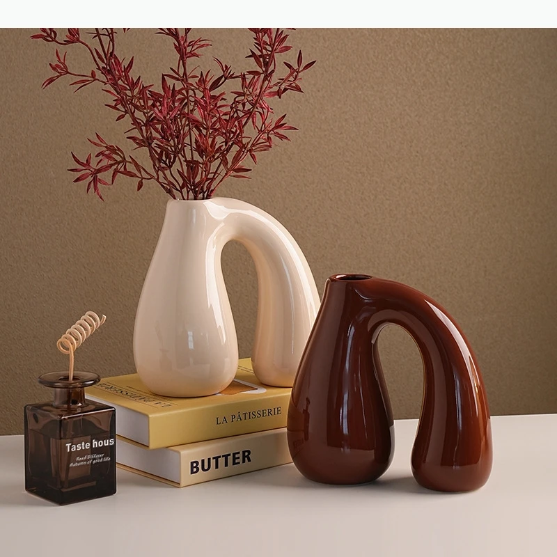 U-Shape Ceramic Vase Hydroponics Plant Pots Table Decoration Flowers Arrangement Flower Vases Room Aesthetic Decor