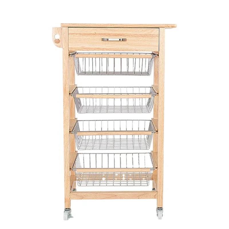 New Design Wooden Kitchen Trolley Cart with Baskets