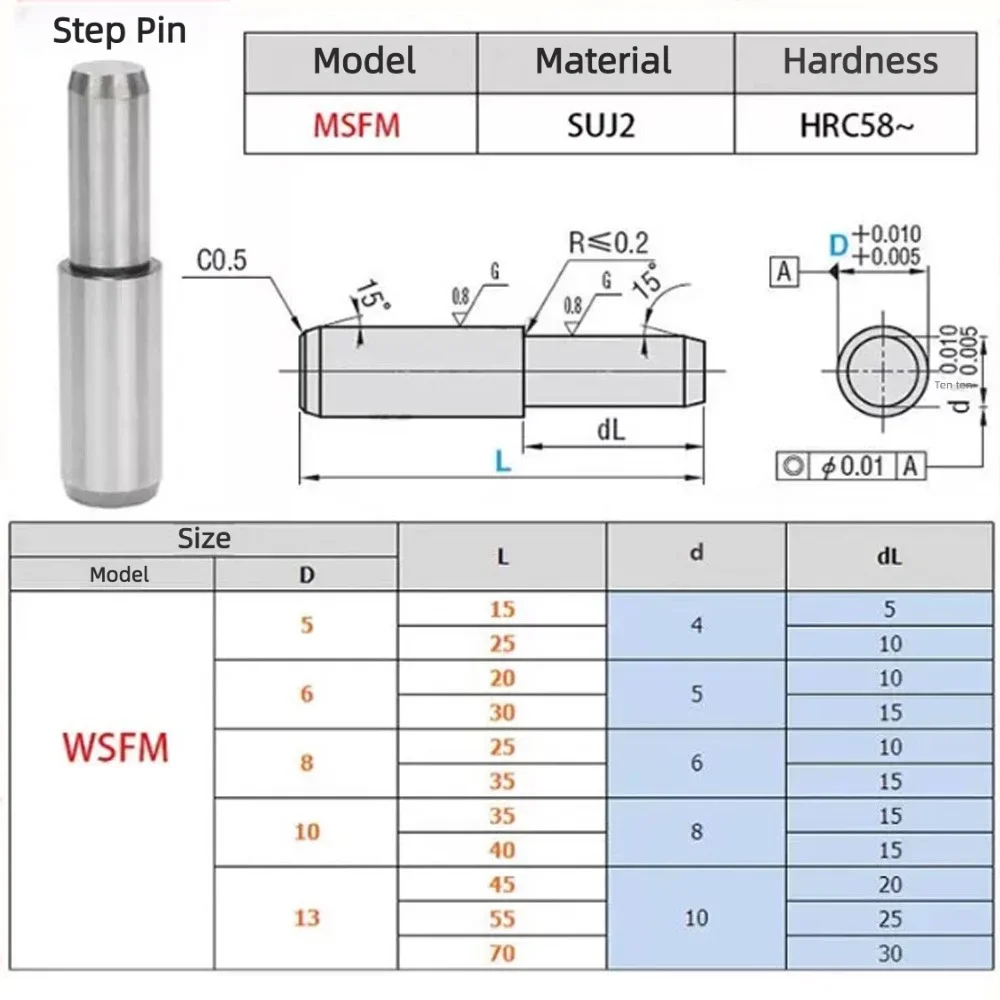 SUJ2 Lager Edelstahl 304 Verriegelungs-Stufenstift MSFW Gewindezylinder-Dübel 3mm Hardware-Verbindungsteile CNC-Zubehör – Detail 1
