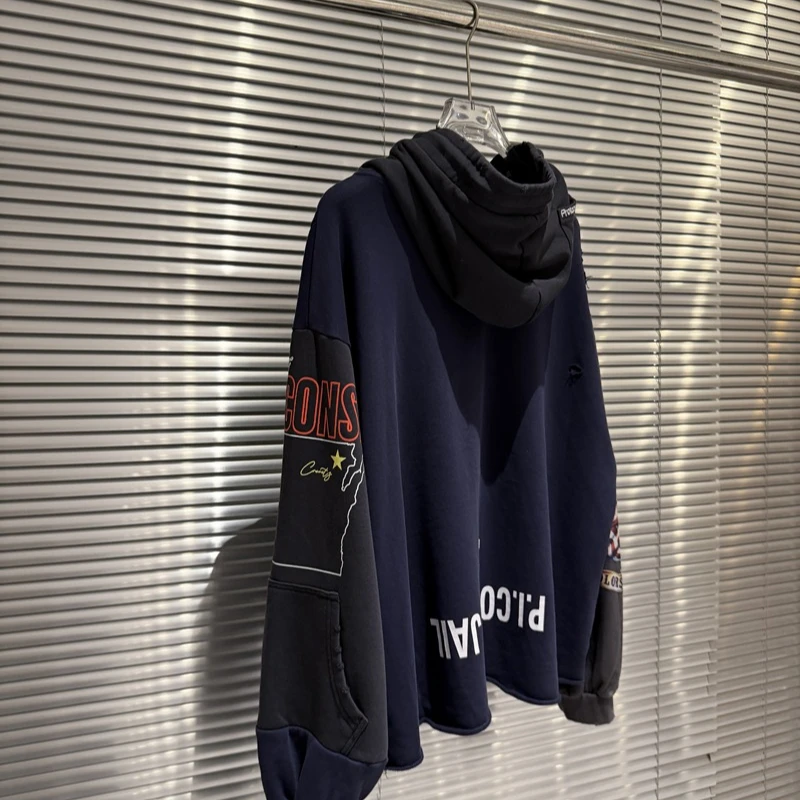 Oversized Protocol Eagle Print Zip Sweatshirts Splicing Letter Multi Pocket Inverted Damage Hole Cardigan Hoody Jacket