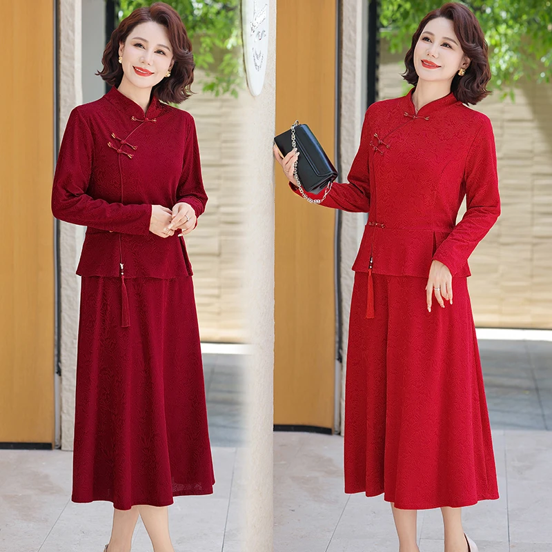 Tenue de mère élégante, nouveau Style, robe de mariée en soie acide, robe pour femmes pour occasions spéciales, Patchwork, robe d'automne