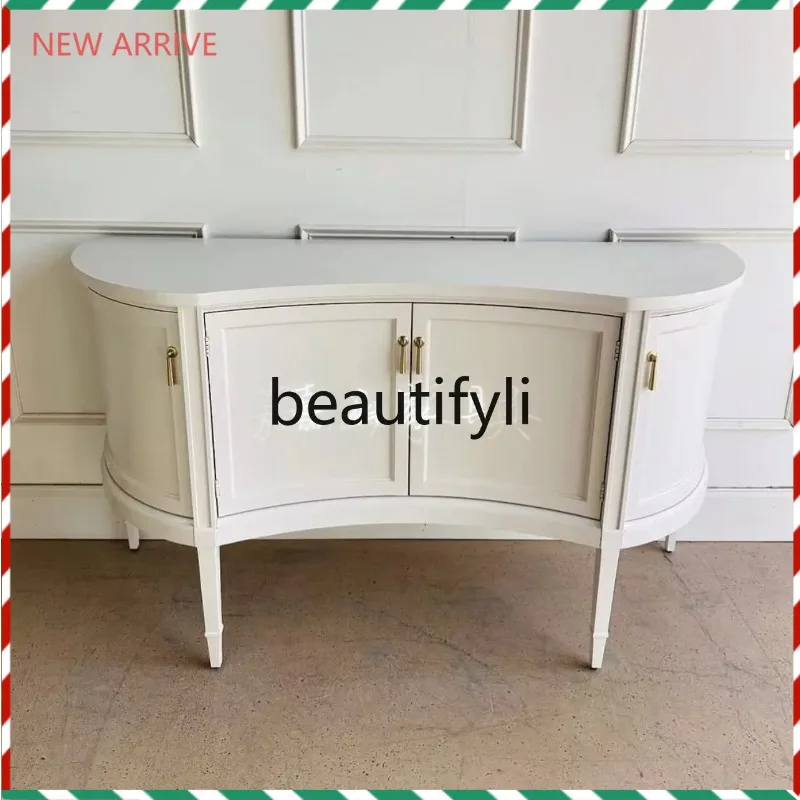 D2520 Modern solid wood foyer, ivory white curved porch, four doors for storage, side cabinet