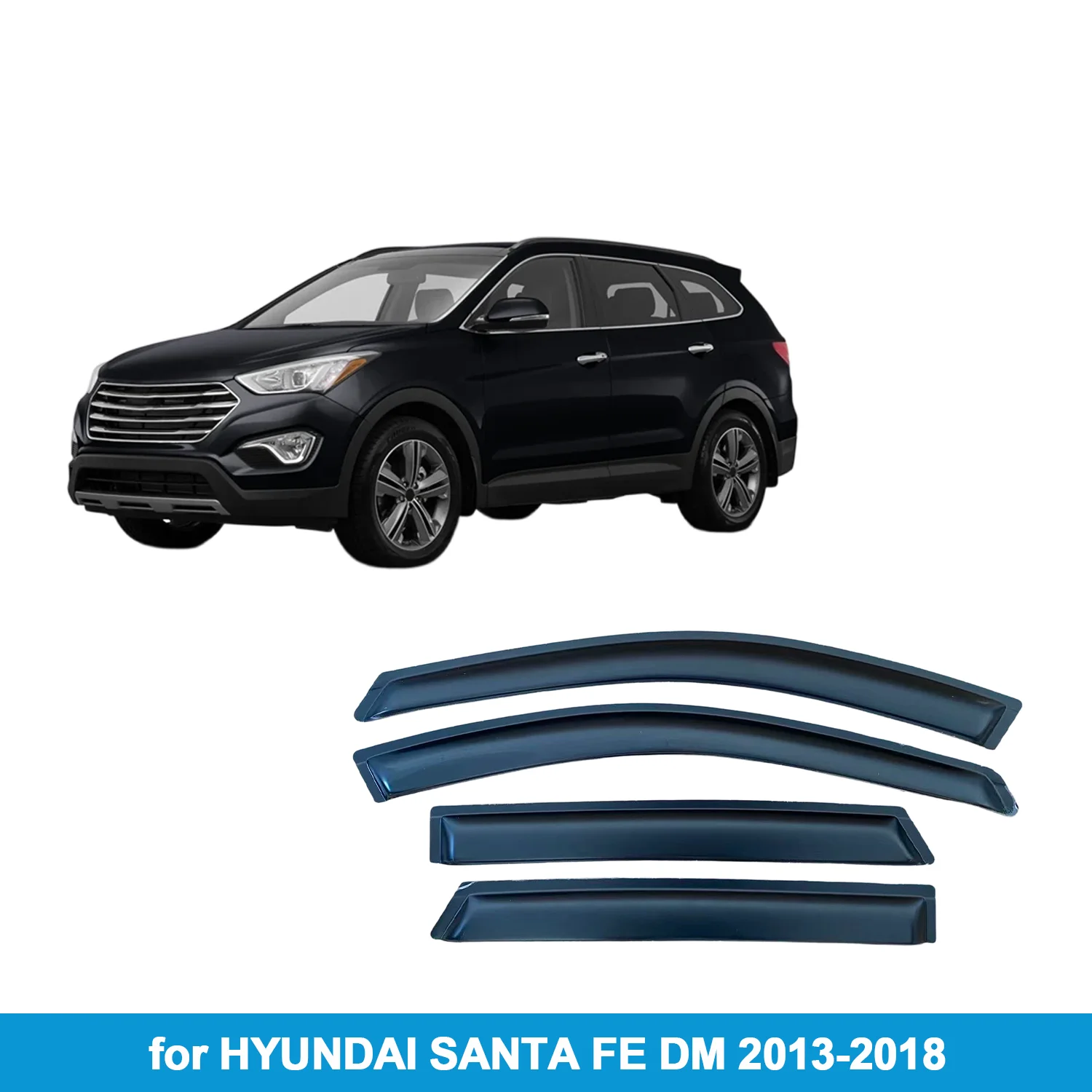 

Window Visor for HYUNDAI SANTA FE DM 2013-2018 Rain Guard Side Vent Deflector Weathershield Outside-Mount Tape On