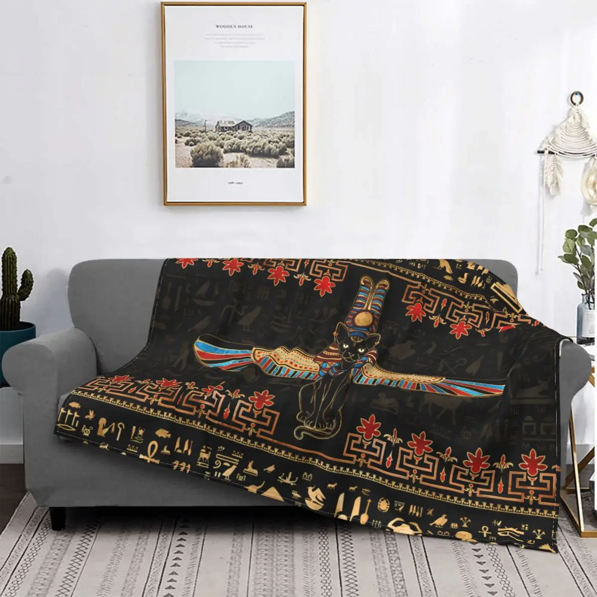 View Blanket Egyptian Cat Fleece Flannel All Season Breathable Super Warm Ultra-Soft Throw Blankets For bed Rug Piece