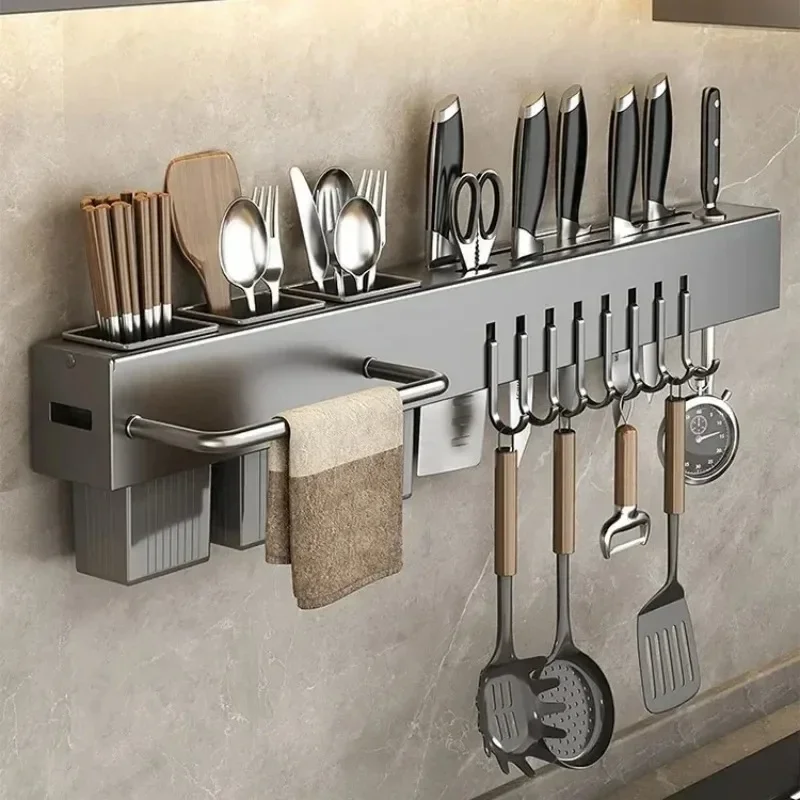 Kitchen Hole-free Spice Storage Knives Holder Spice Rack Organizer Spoon Chopsticks Rest Hanging Cutlery Organizers Kitchen Tool