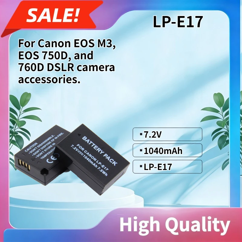 

7.2V 1040mAh LP-E17 battery is compatible with Canon EOS M3, EOS 750D, and 760D DSLR camera accessories.