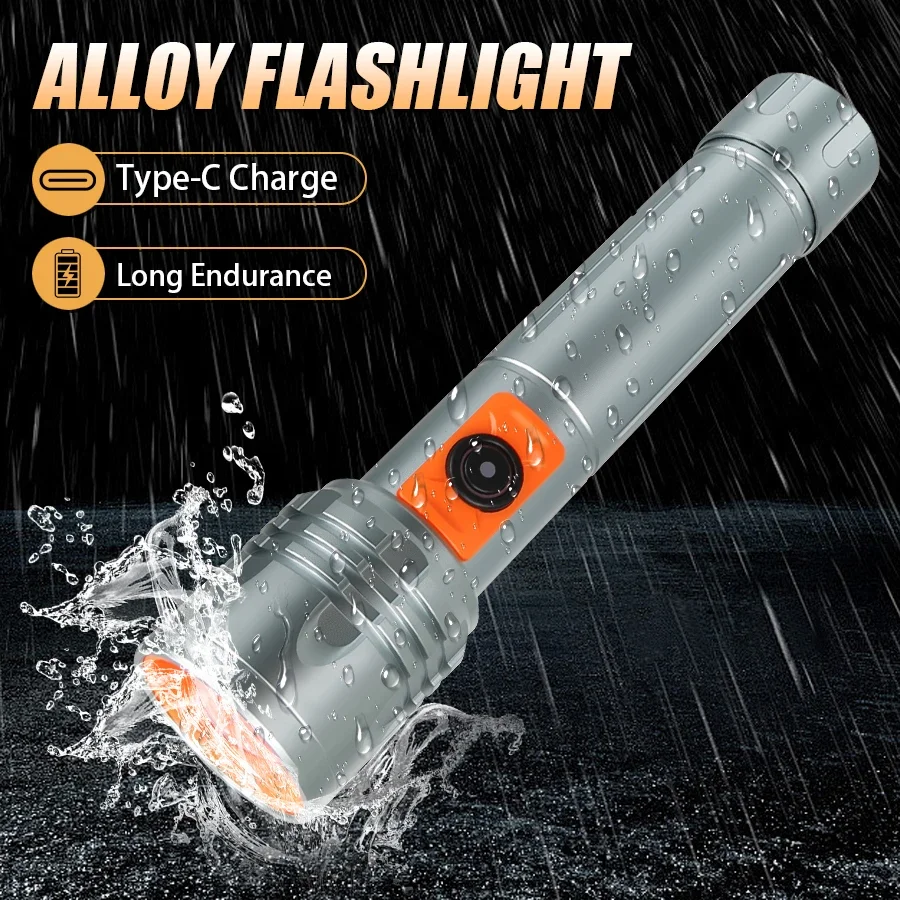 Nieuwste oplaadbare LED-zaklamp Draagbare aluinlegering Veiligheidslicht Outdoor Zoombare waterdichte tactische zaklamp voor kamperen