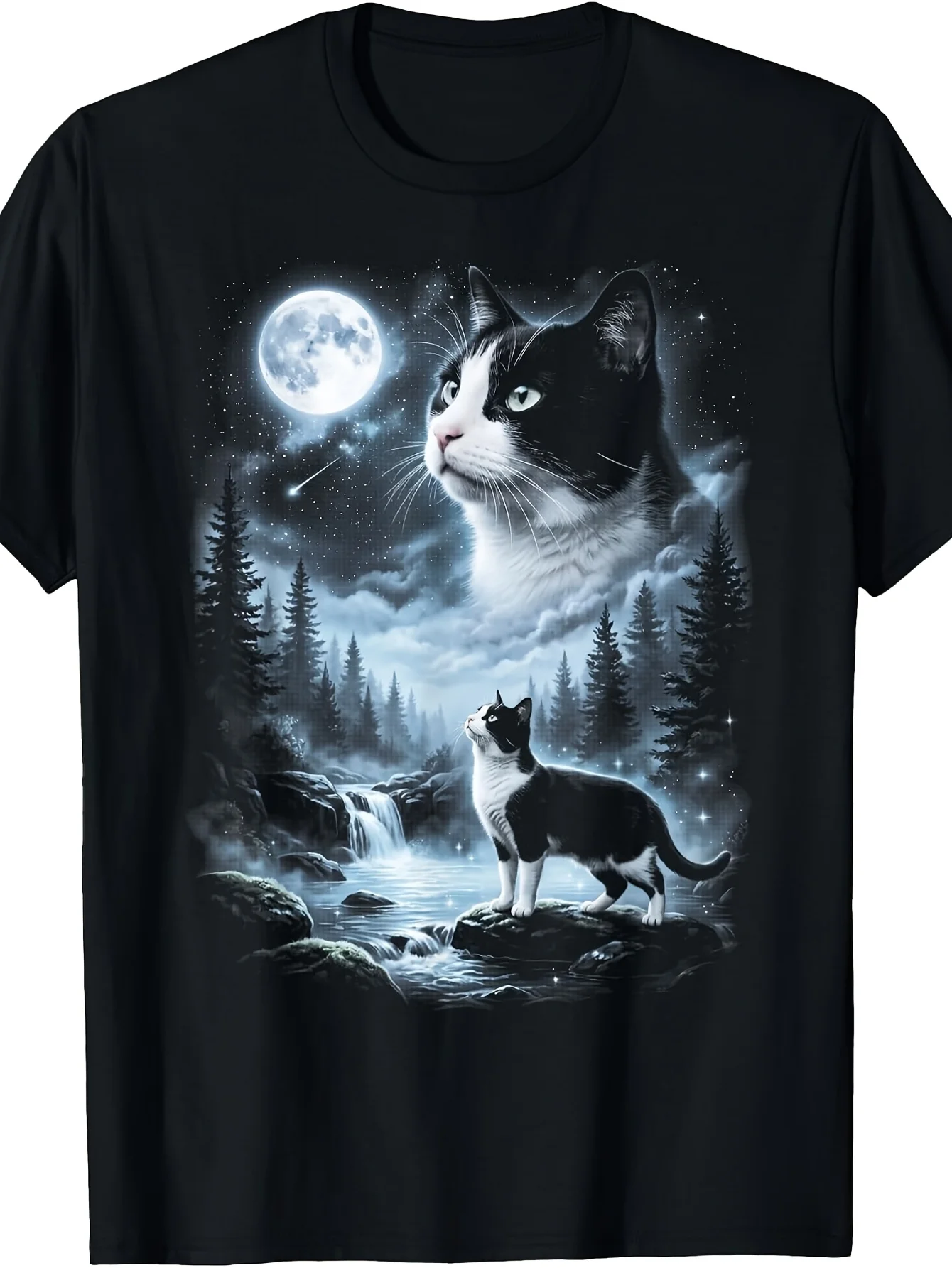 T-Shirt Tuxedo Cat Howling at Moon 90'S Retro