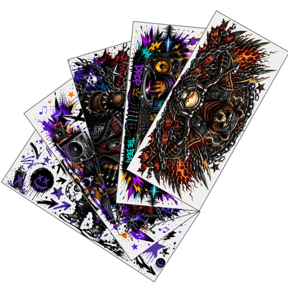 5 Sheets Graffiti Bear UV DTF Stickers Transfer Sticker Decal UV DTF Transfer Stickers for Glass Cups Waterproof Rub on