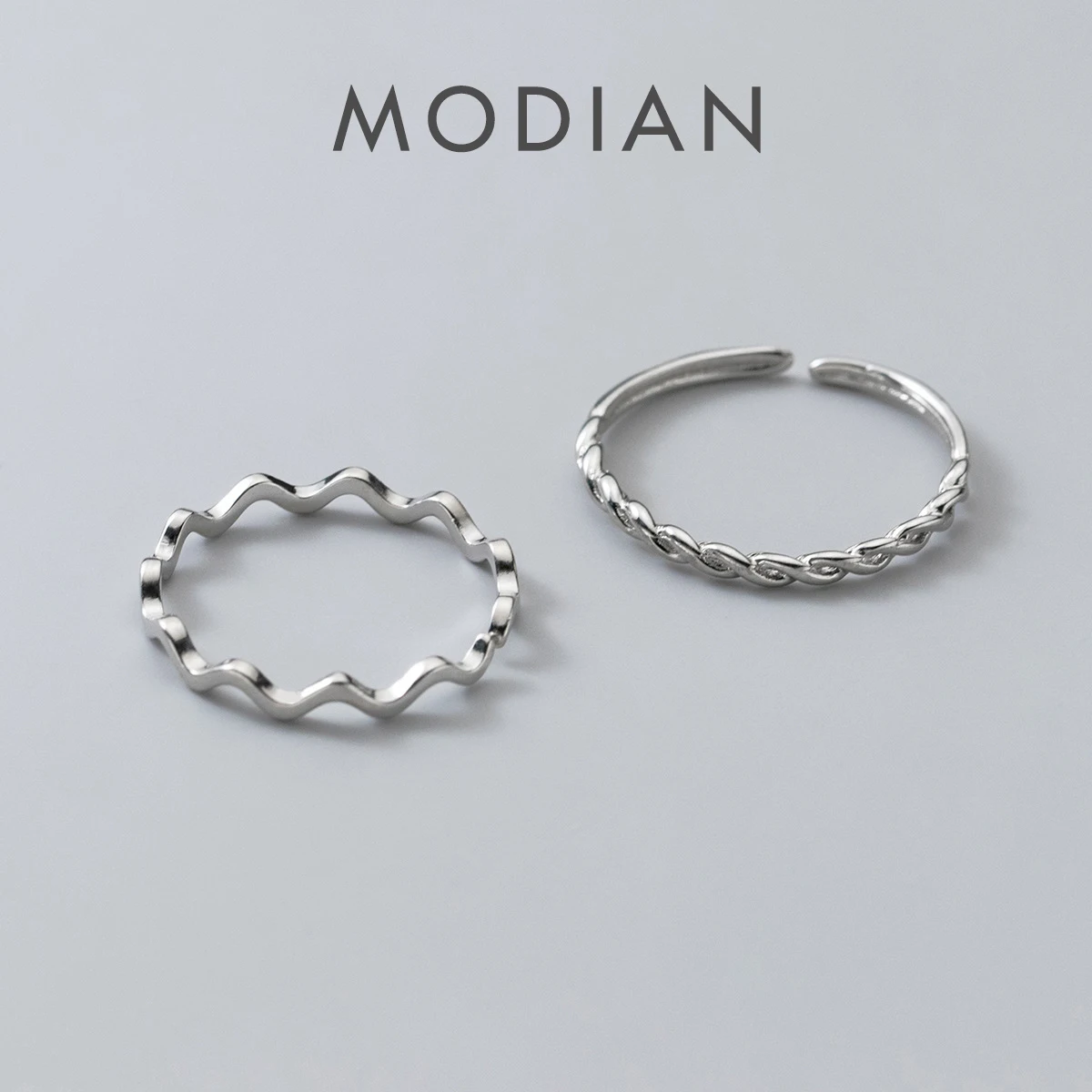

Modian Trendy Authentic Sterling Silver 925 Two Style Slim Finger Ring for Women Geometric Wave Adjustable Ring Fine Jewelry