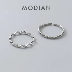 Modian Trendy Authentic Sterling Silver 925 Two Style Slim Finger Ring for Women Geometric Wave Adjustable Ring Fine Jewelry