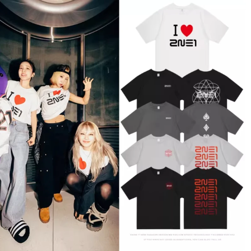 2ne1 Kpop الصيف Y2k الحفل مرحبا بكم العودة حول بارك ساندولا تشون لي تشا لين CL نفس المشجعين قصيرة الأكمام تي شيرت