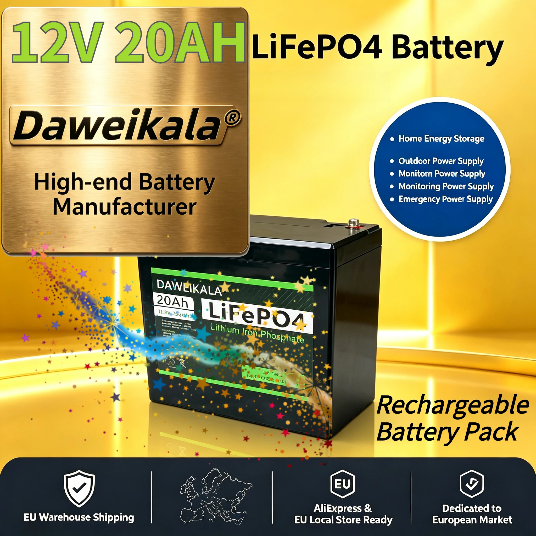 Batteria Daweikala 12.8v-20000mah 12V 20Ah LiFePo4 Batteria al Litio Ferro Fosfato 12-60V Batteria Ricaricabile LiFePo4 per Scooter per Bambini Caricabatterie per Motore di Barca