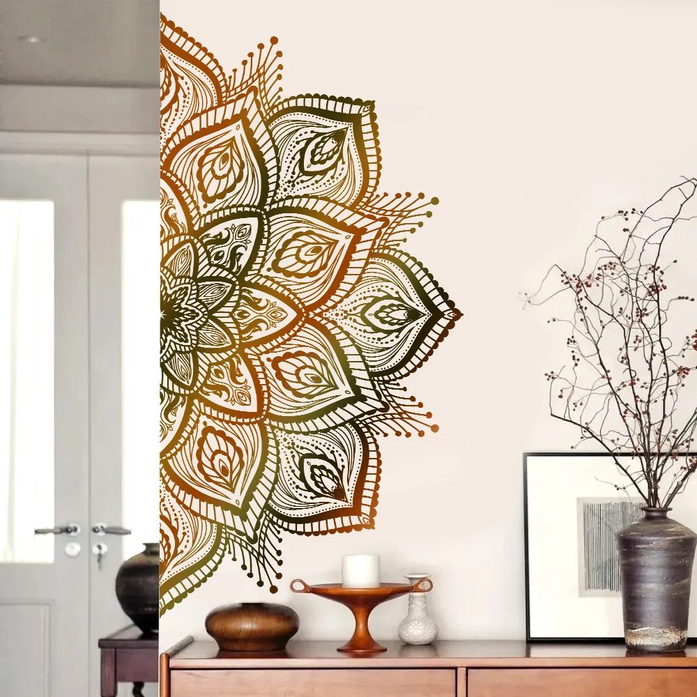ملصقات حائط ماندالا ذهبية داكنة لتزيين جدران غرفة المعيشة وغرفة النوم، ملصق ديكور ذاتي اللصق باللون الأسود النقي