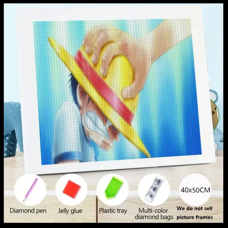 

1PC 5D DIY One Piece Monkey D. Luffy Straw Hat Diamond Painting Kit, Iconic Anime Art Full Drill Crystal Gem Painting Set for Ad