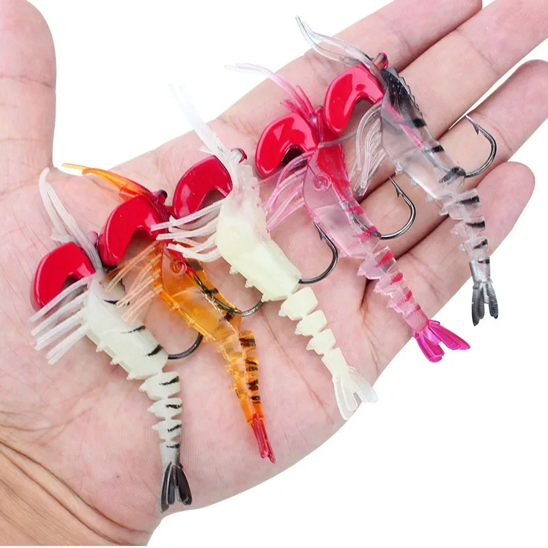 7cm12.6g Lead Hook Five Section Luminous Shrimp with Lead Pendant Segmented Lure Soft Shrimp Bait