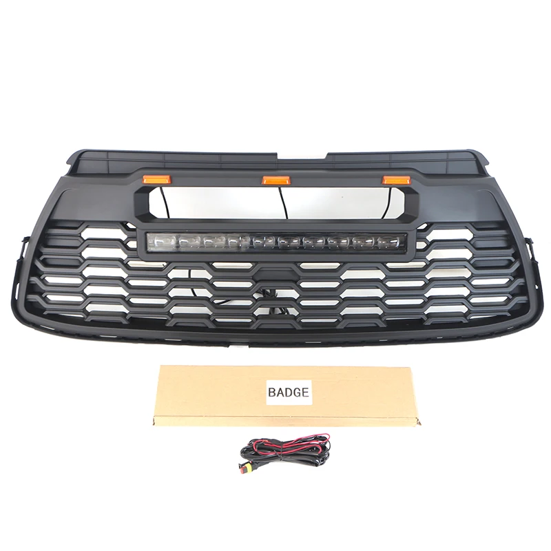 2015-2017 Auto Parts ABS Black Front Car Grille With Light Bar Fits For Toyota Highlander