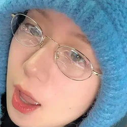 NEW Y2K Metal Oval Retro Small Frame Glasses Women's Anti Blue Light Glasses 2024 Retro Fashion Y2K Style Eyeglasses Frame