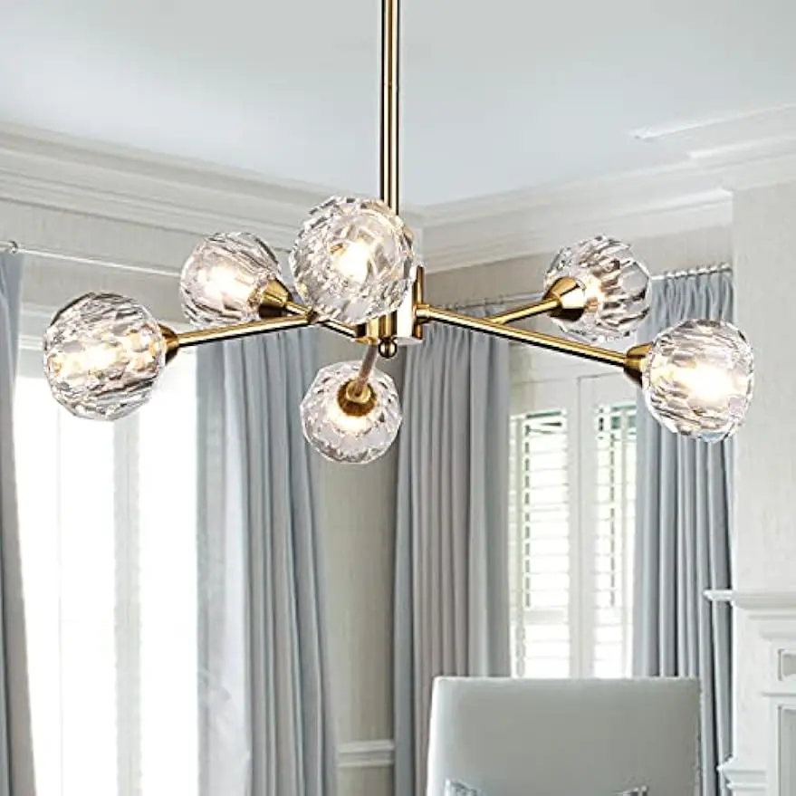 Chandeliers Mid Century Crystal Pendant Light Chandelier 6 Lights Contemporary Brass Branches Chandeliers