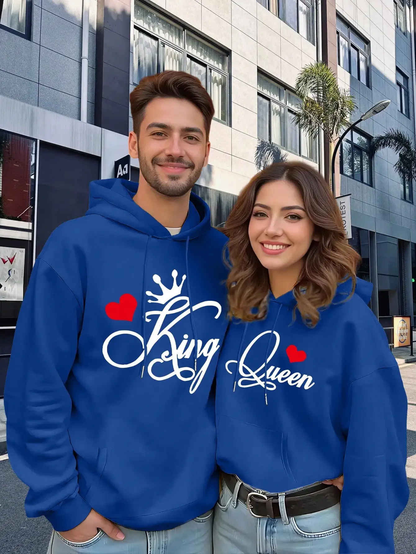 

Thickened Sweatshirts For Autumn And Winter Ins Same Style, Geometric Print Love Design Loose Coat, Unisex CP Outfit