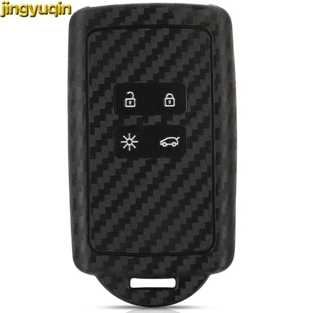 Jingyuqin New Carbon Silicone Key Case Cover For Renault Megane 4 Talisman Kadjar Koleos Fluence Captur Laguna Latitude Scenic