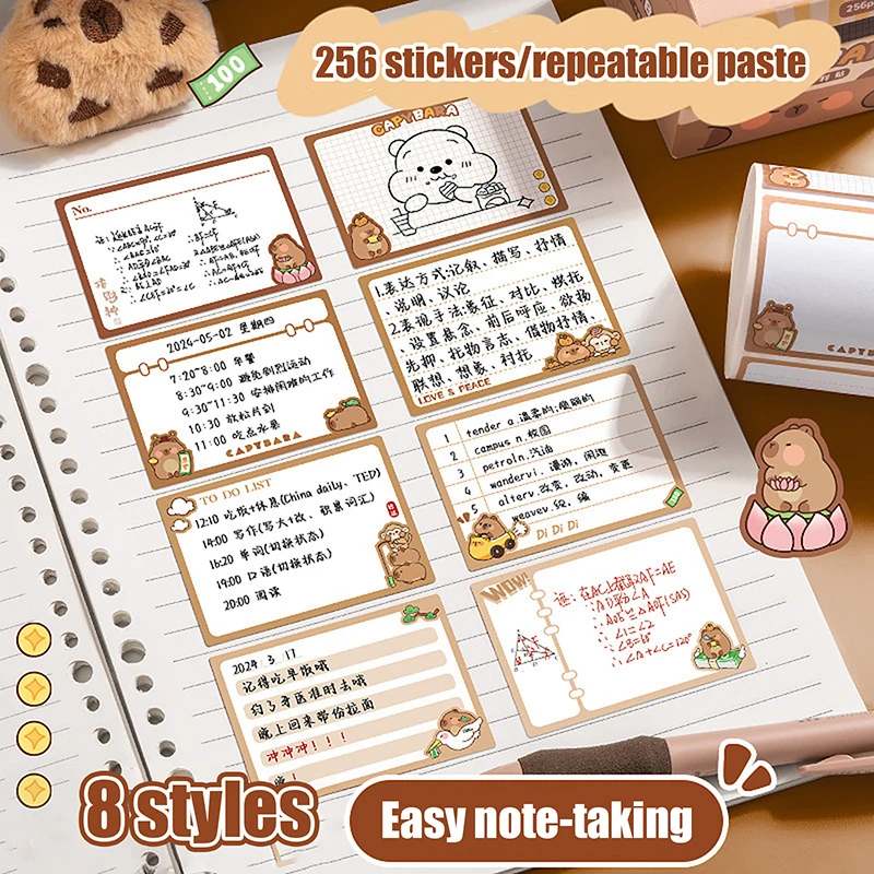 Kawaii Kapibala Sticky Notes, Creative Pull-Out Tearable Notepad, Multifuncional Sticky Note Estacionário, Presentes para Estudantes, 256 Folhas