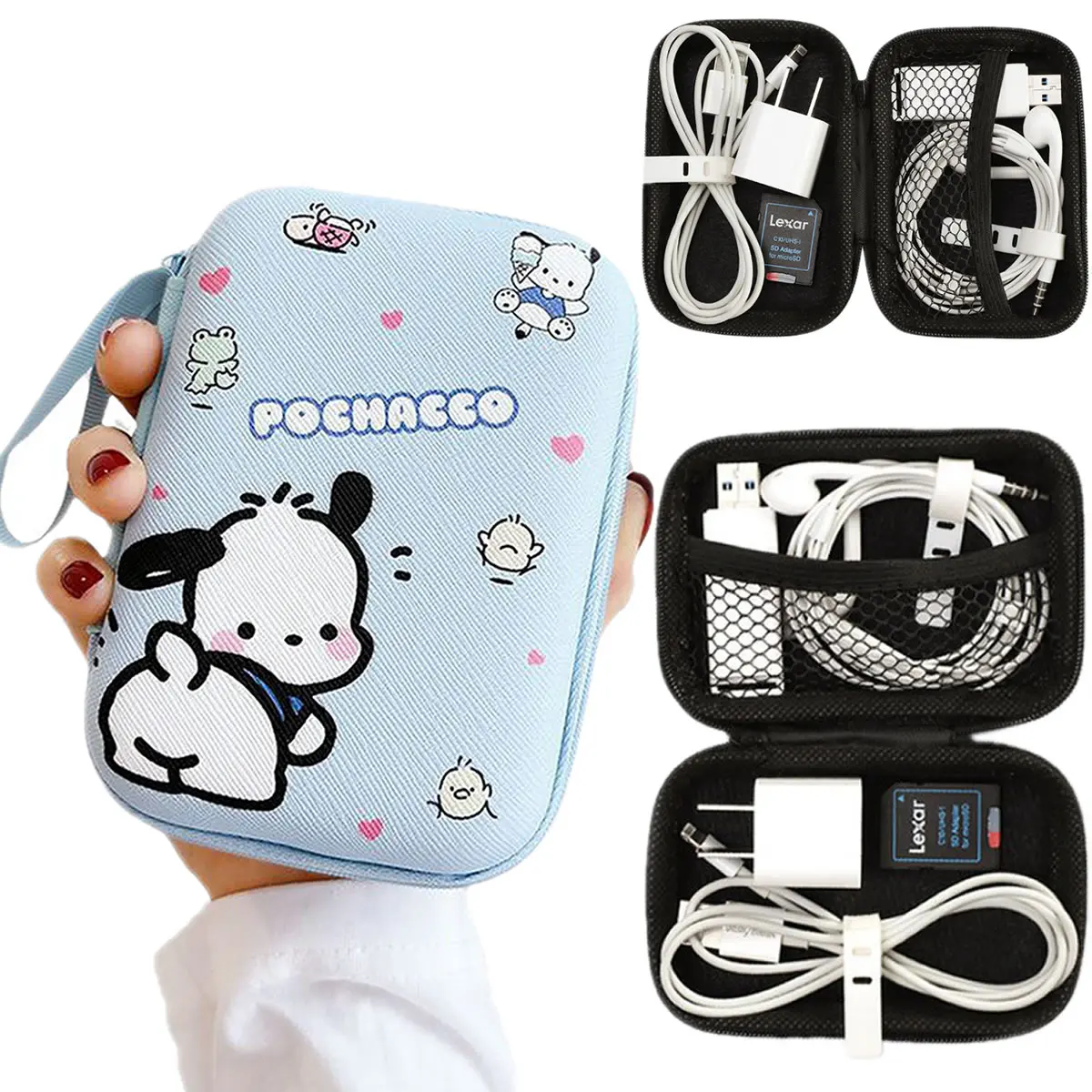 Sanrio Hello Kitty Kuromi Data Cable Storage Bag Anime Cartoon Portable Charger Earphone Coin Sorting Case Organizer Carry Box