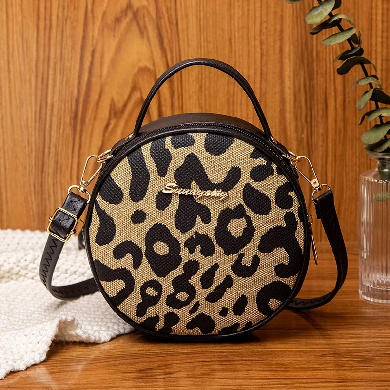 

Fashion Round Bucket Bags For Women's Daily Used, Leopard Pattern Crossbody Shoulder Bag For Commuting, Casual Ladies Handbags