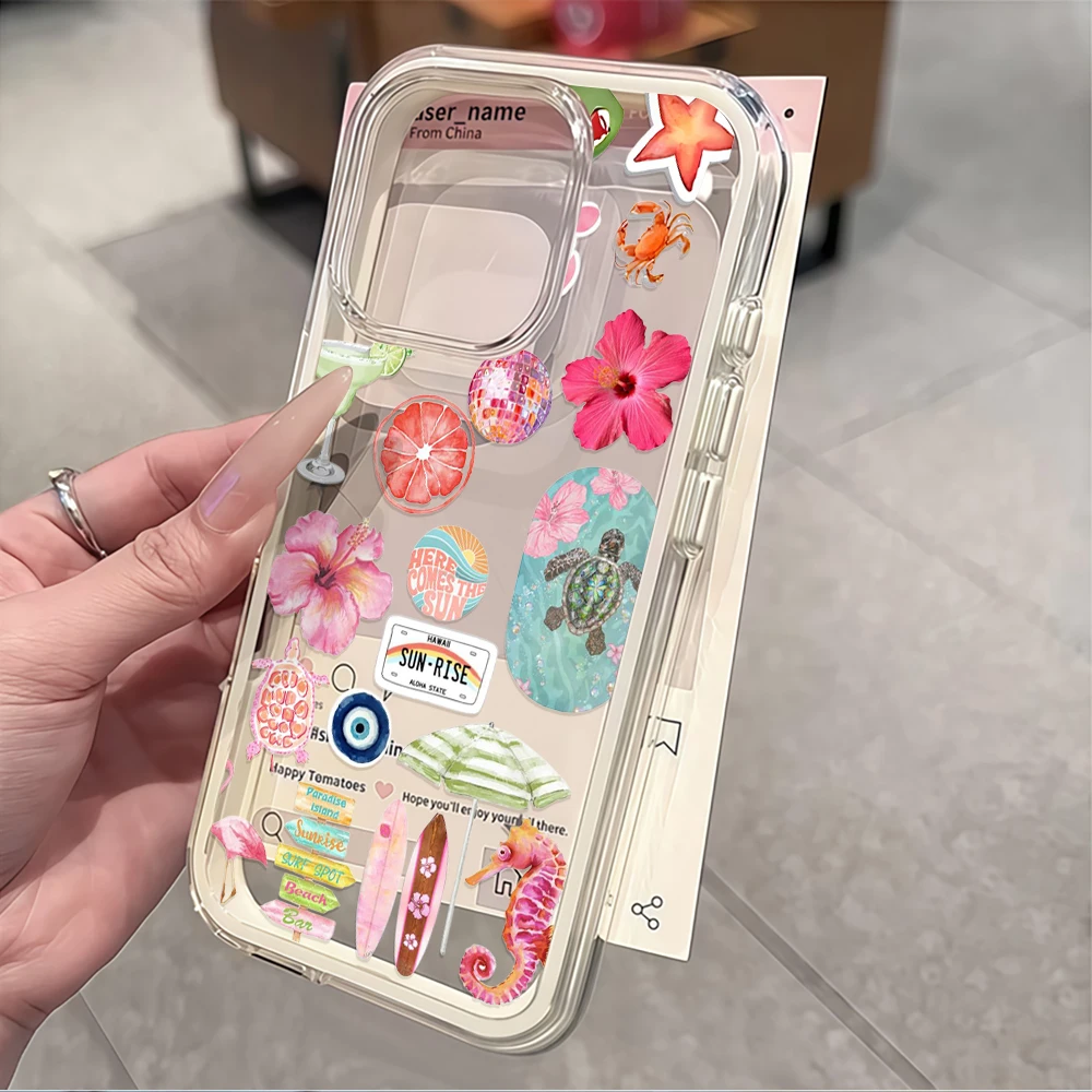 Sommer Hawaii Strand Aufkleber Transparente Handyhülle für Galaxy A57 A37 A55 A54 A36 A35 5G S25 S24 S23 Plus S26 Ultra FE 5G Weiche Hülle – Detail 5