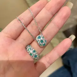 Unique retro High quality silver 925 inlay diamonds blue-green earrings for women necklace Exquisite Paraiba set jewelry sets
