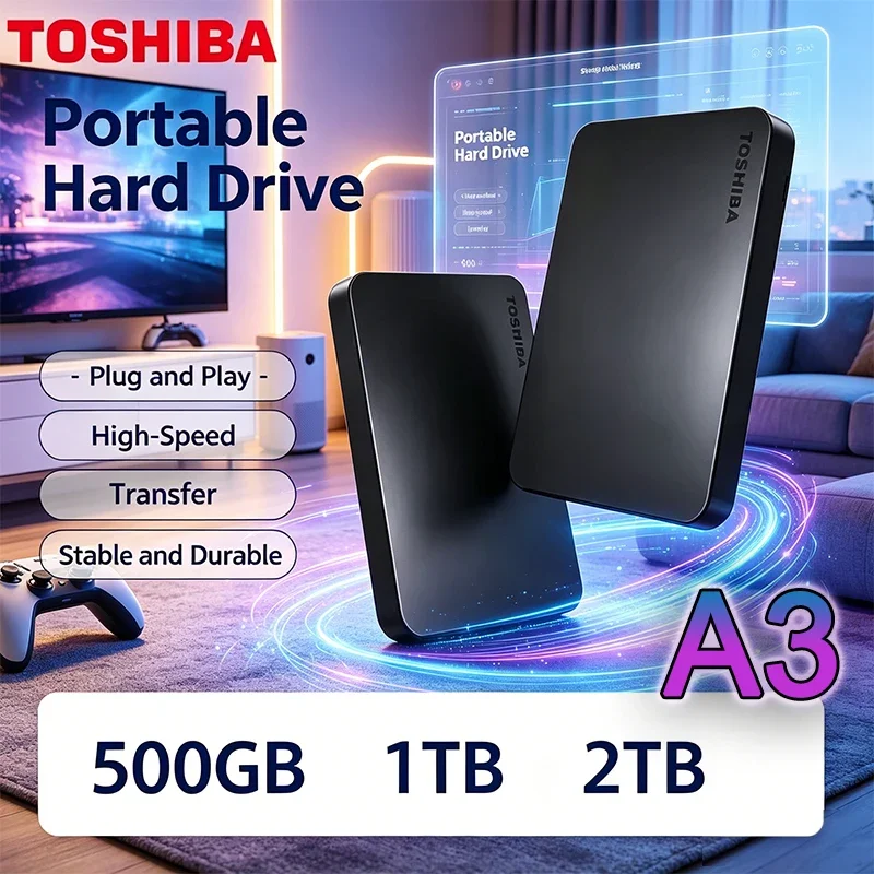 Toshiba A3 HDTB410YK3AA Canvio Basics 500GB 1TB 2TB Portable External Hard Drive USB 3.0 Black Compact Lightweight Design