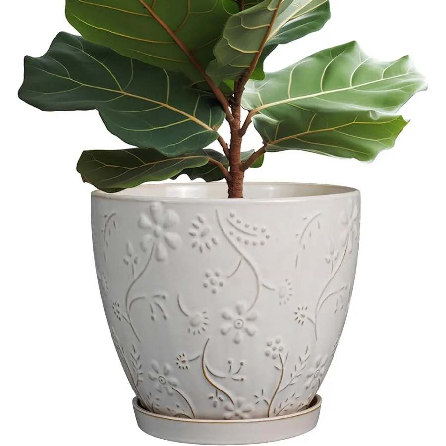 

10 Inch Plant Pot Ceramic Planter Pot with Drainage Hole and Saucer Round Planter Large Flower Pot for Indoor Outdoor Plants Ho
