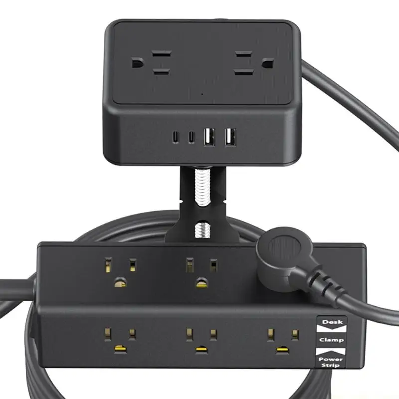F62C Clamp On Power Strips 13AC Outlets 4 USB Port Double Layer Design 2Meter Cable