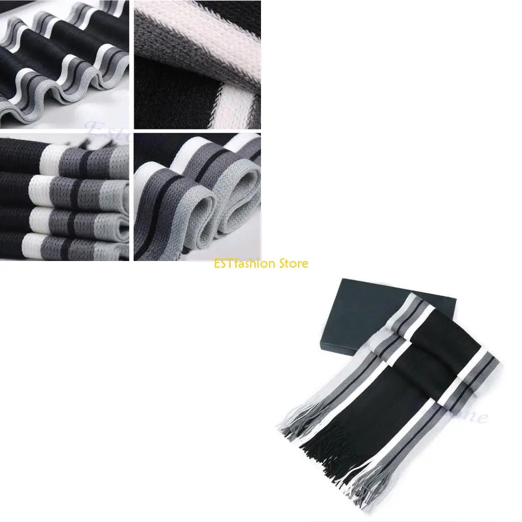 

Y5GC Men's Striped Cashmere Shawl Winter Warm Long Fringe Tassel Scarf New