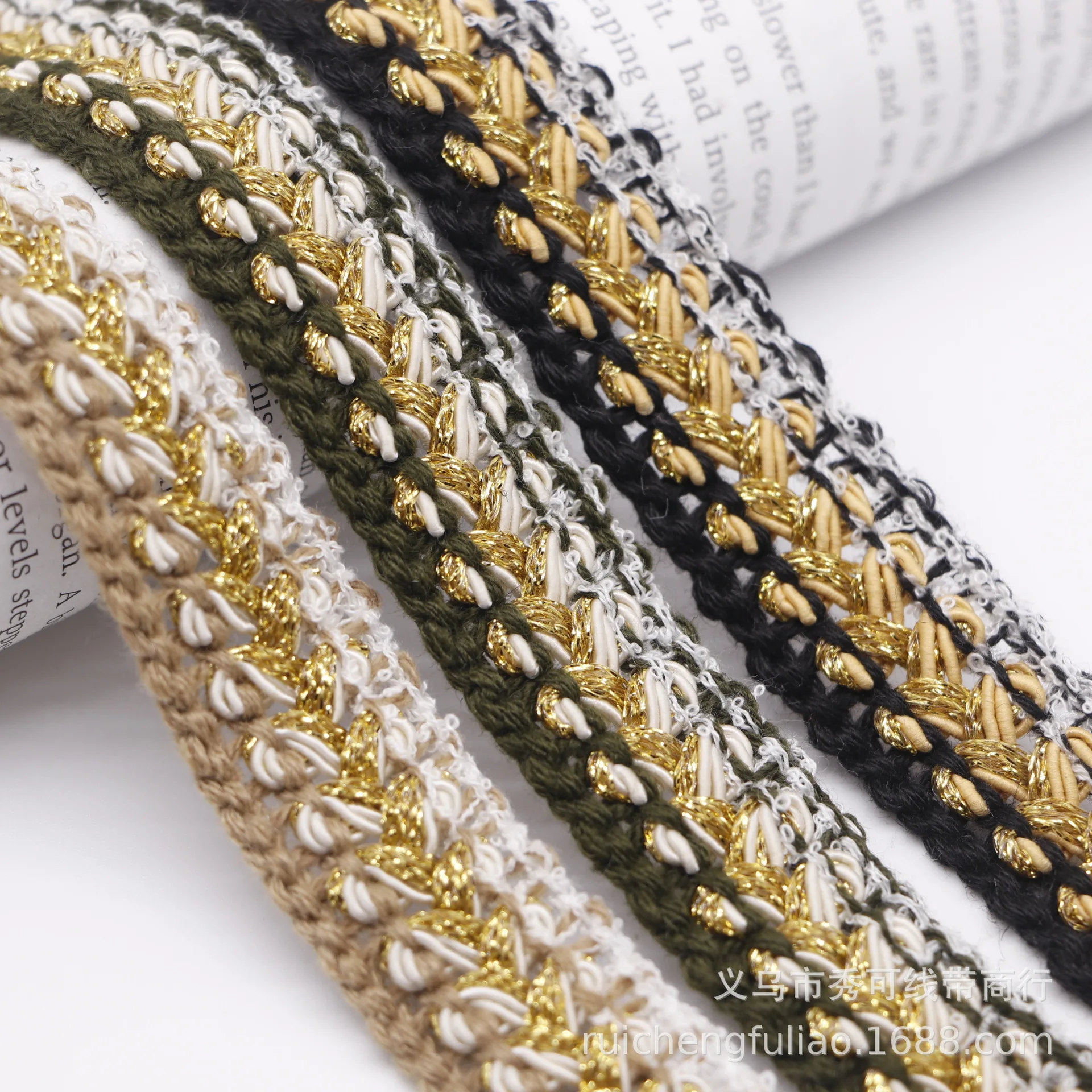 와이드 골드 스레드 코일 원사 리본 레이스 트림, DIY 헤어 액세서리, 모자 스카프 소매 칼라 가장자리 액세서리, 2.2cm