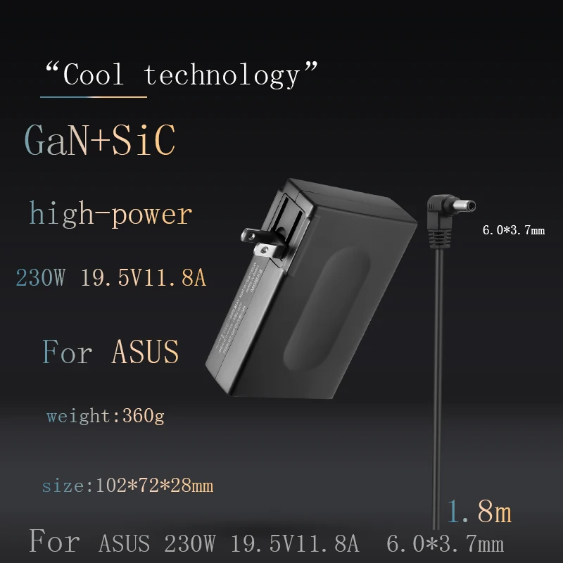 230W GaN 19.5V 11.8A 6.0X3.7มม.แบบพกพาอะแดปเตอร์ Charger สายไฟ Gaming แล็ปท็อปอะแดปเตอร์ AC สำหรับ ASUS ROG Gm501gs Gx501