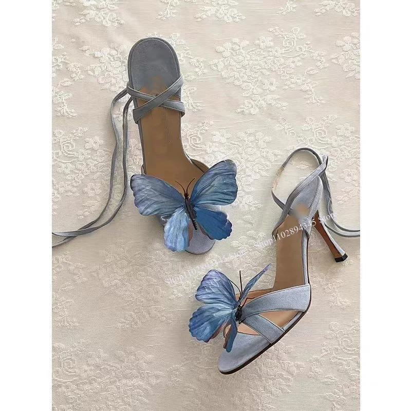 Green Lace Up Butterfly Sandals Thin High Heel Peep Toe Hollow Fashionable Sexy Cool Western Summer Woman Shoes Zapatillas Mujer