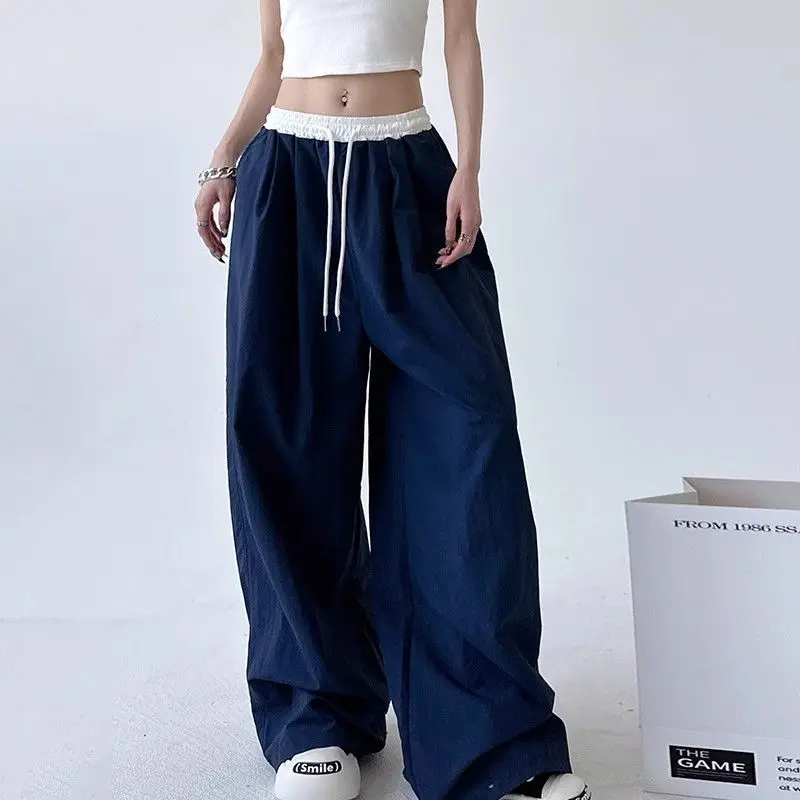 

Female Street Casual Patchwork Drawstring Solid Color Elastic Waist Harem Summer Oversized Loose All-match Loose Wide Leg Pants