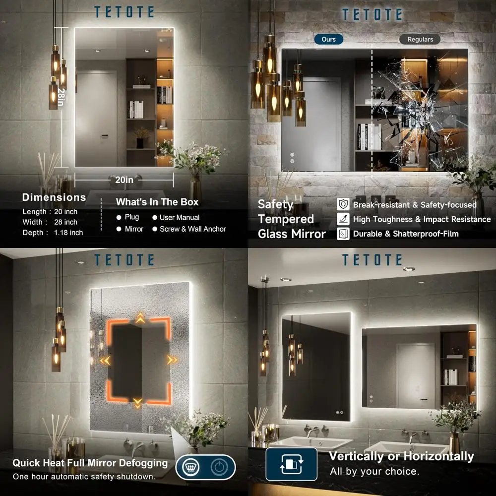 

20x28 Inch LED Vanity Mirror with Anti-Fog, Dimmable Light, Waterproof and Modern Design for Bathroom