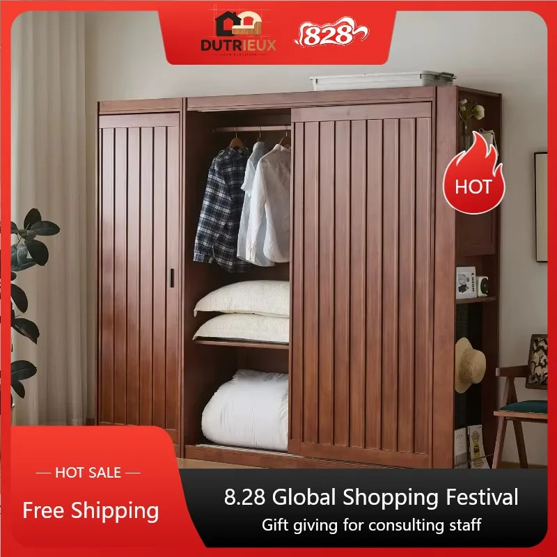 Hanging Clothes Wood Wardrobe Closet Adults Luxury Hotel Wooden Bedroom Wardrobe Closet Space Saving Guarda Roupas Furniture