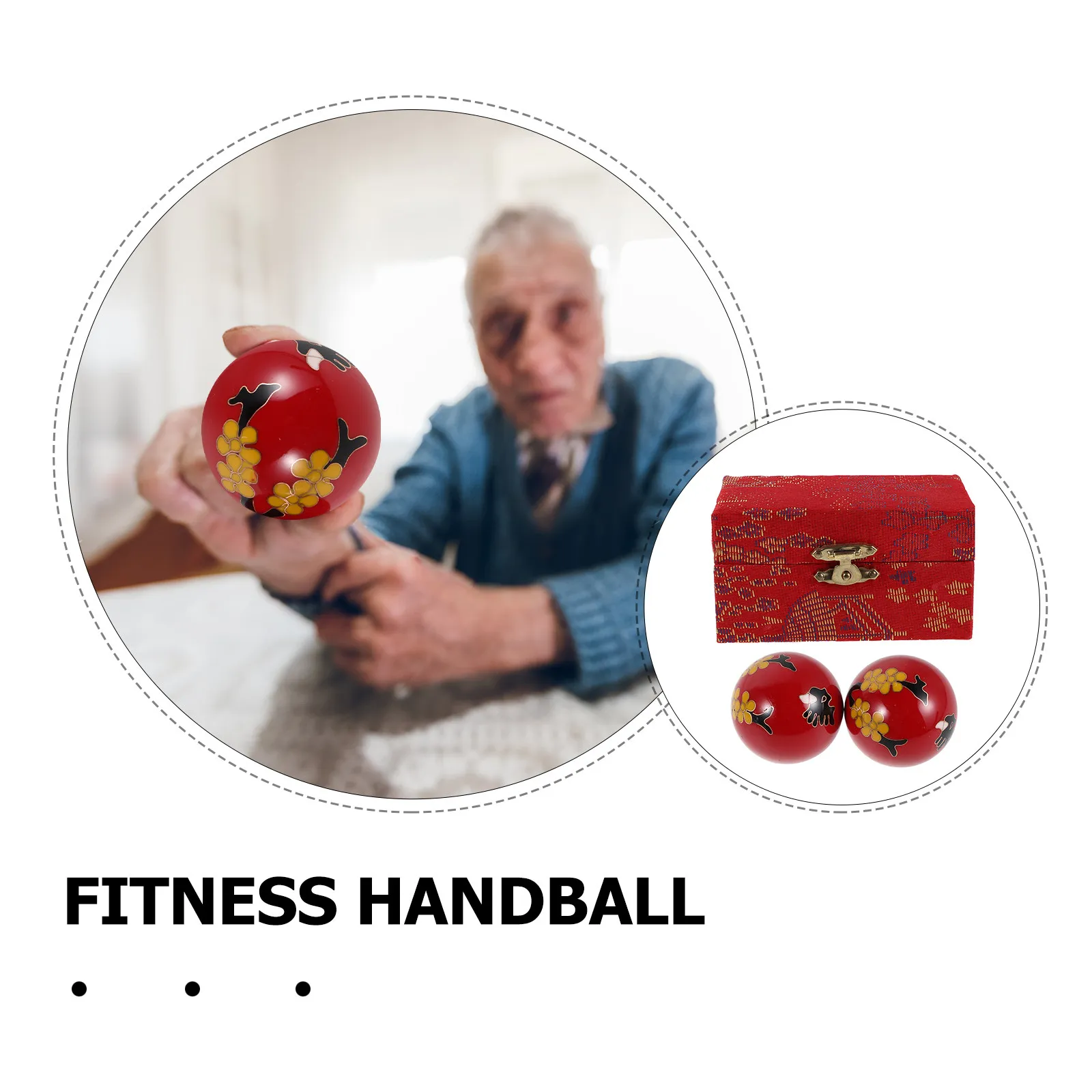 2Pcs Baoding Massage Balls Hand Therapy Enamel Flower Pattern Finger Exercise Stress Relief Hand Strength Tools for Office