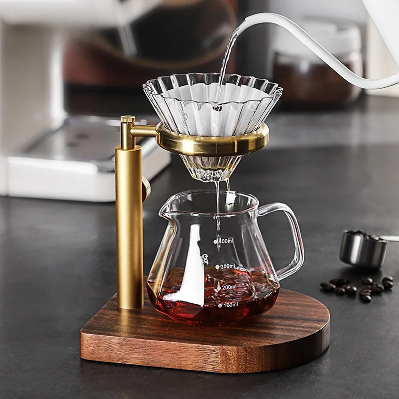 

Bincoo Walnut Hand-Poured Coffee Stand V60 Filter Cup Holder Adjustable Height Coffee Brewing Set Nordic Sle Glass Care