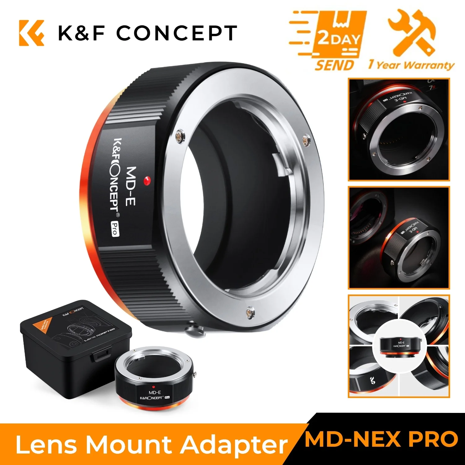 K&F CONCEPT MD to NEX Lens Mount Adapter for Minolta MD MC Mount Lens to Sony NEX E Mount Cameras for Sony A6000 A6400 A7R