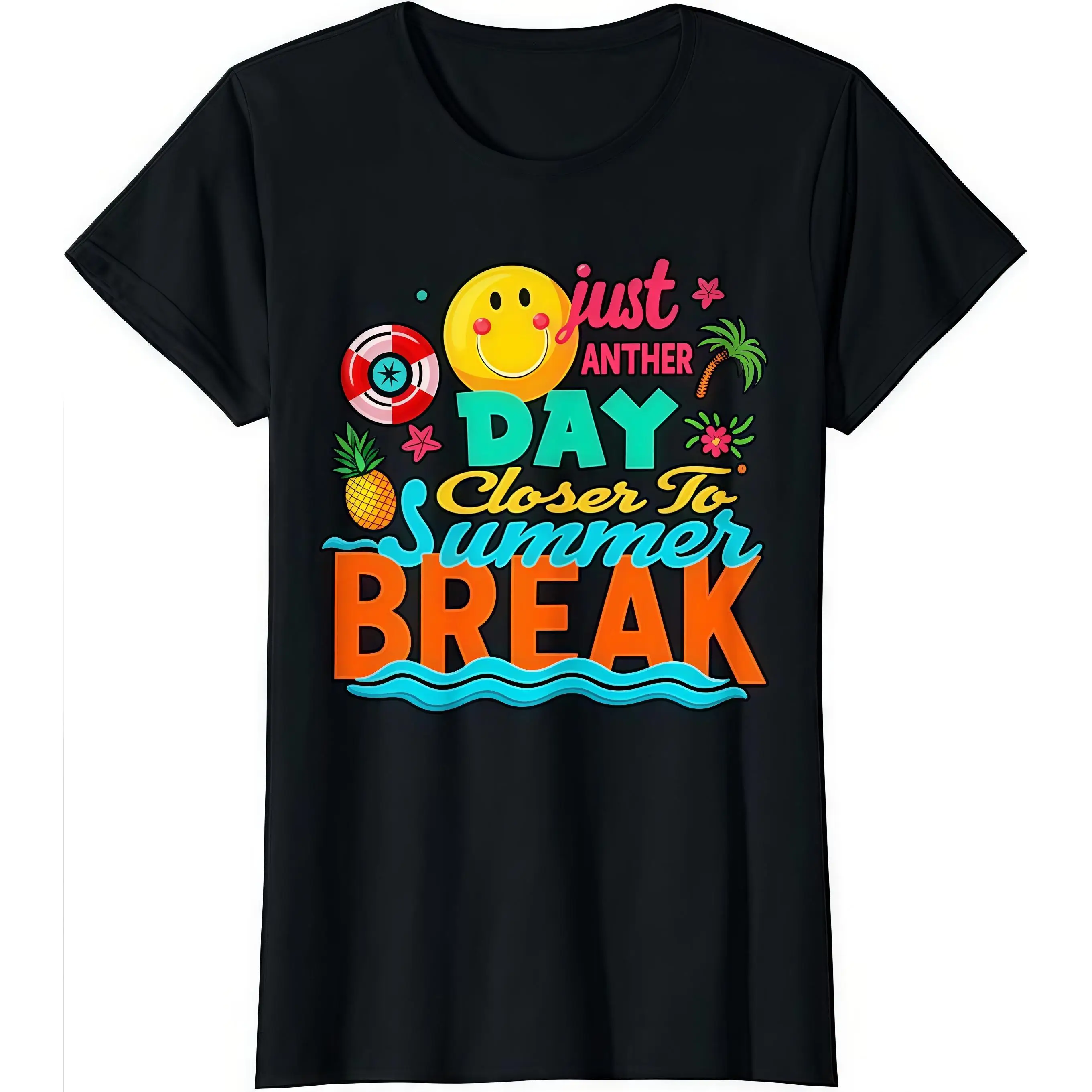 

Funny Summer Break T-Shirt - "Day Closer" Student Teacher Gift, Beach Vacation Smiley Graphic Tee for Men Women, Holiday Top