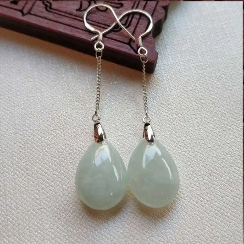 

Handmade natural AAA+ Frozen jadeite drop earrings Classic Holiday gifts Wedding Lucky Fashion Party A pair