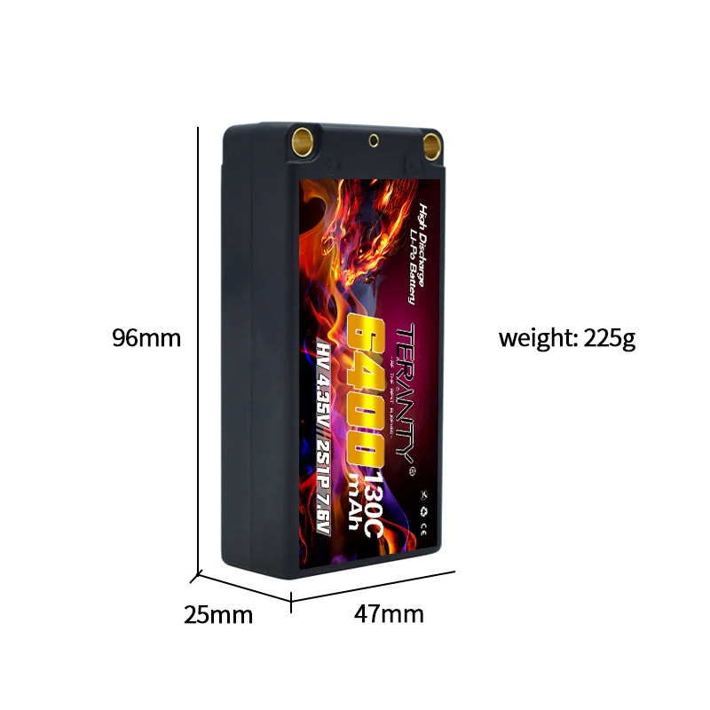 TERANTY 2S1P 7.6V 6400mAh HV Shorty Lipo 2S Battery 130C/260C RC Battery with 5mm Bullet For 1/10 RC Car Race Boat Tank Parts