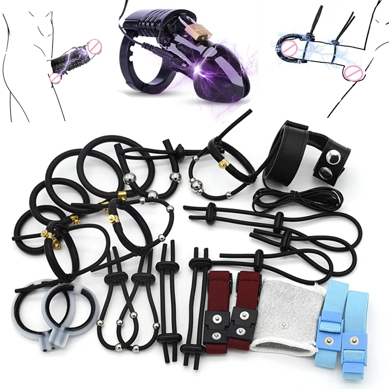 Electro Shock Penis Ring Power Box Cable Penetration Electro Stimulate Massage Glans Trainer Cock Cage Penis Plug,Men Sex Toy