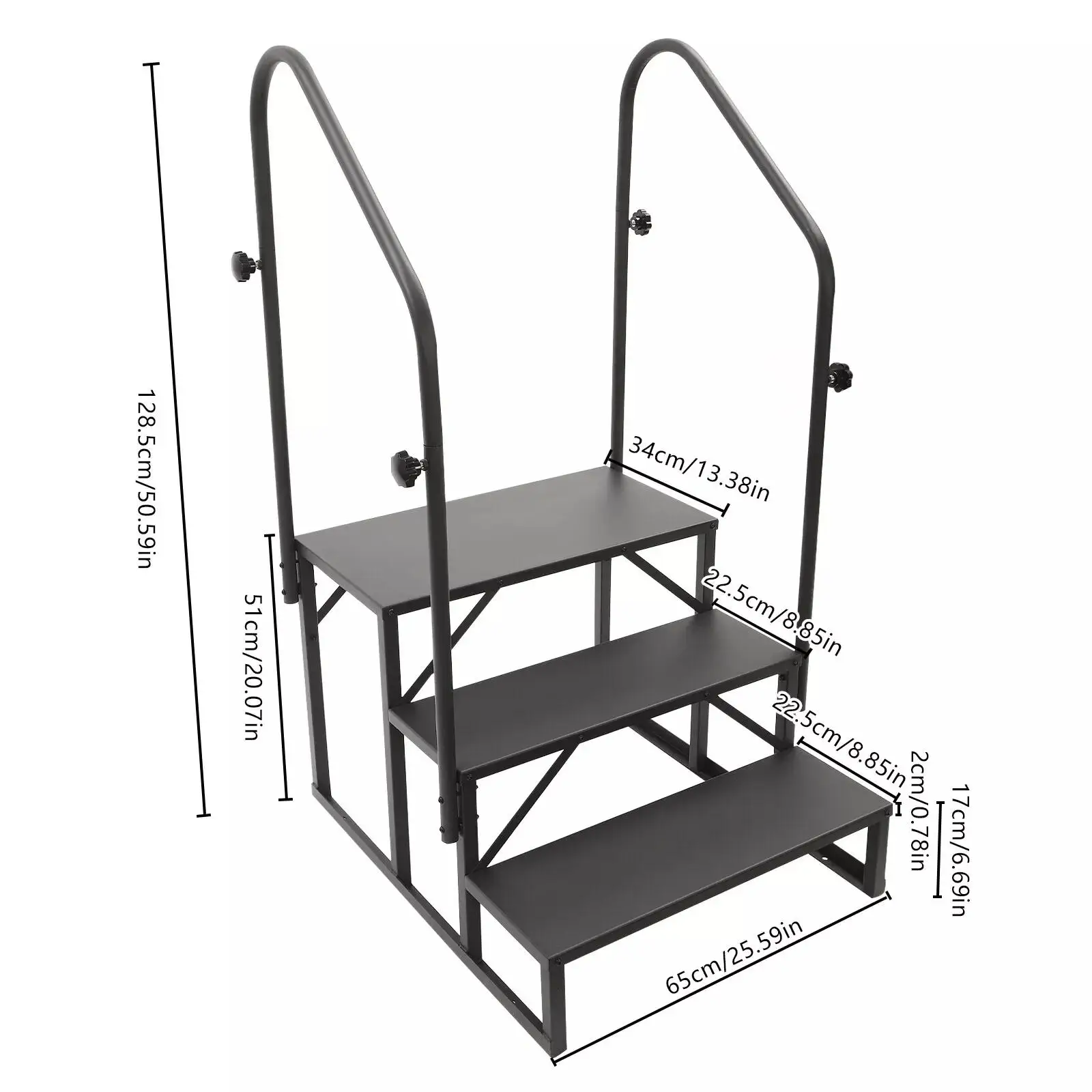 سلالم RV ذات 3 خطوات مع هاندريل - فولاذ عالي التحمل لحوض الاستحمام الساخن والمقطورة |   مقاوم للانزلاق ومحمول مع عجلات