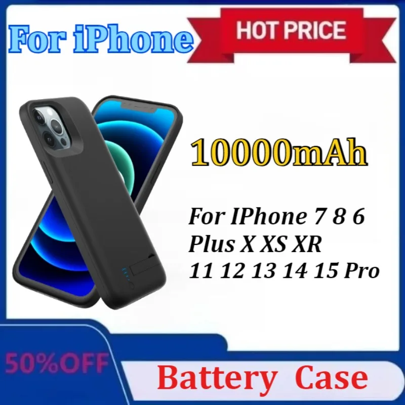 

New 10000mAh for IPhone 7 8 6 Plus X XS XR Battery Case for IPhone 11 12 13 14 15 Pro Max Power Bank Cover